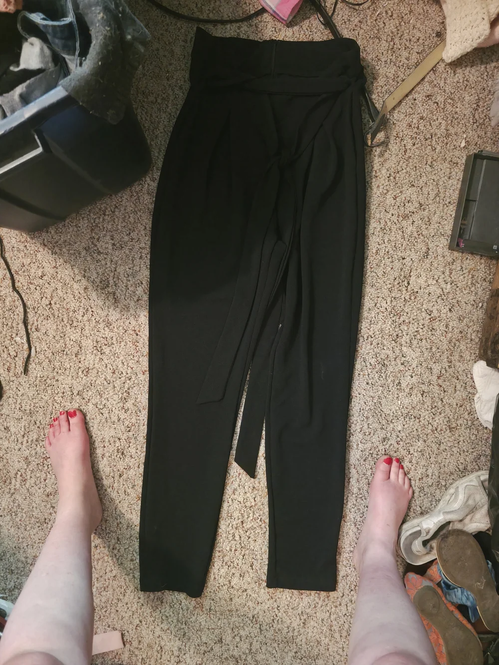 2 High-Waist Paperbag Tie Pants - Black & Blush